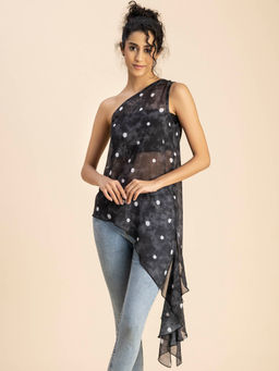 Moomaya - Women Comfortable Fit Georgette Polka Dots Multi-Color Top