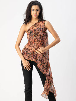 Moomaya - Women Comfortable Fit Georgette Paisley Multi-Color Top