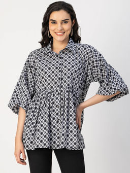 Moomaya - Women Comfortable Fit Cotton Geometric Black Top