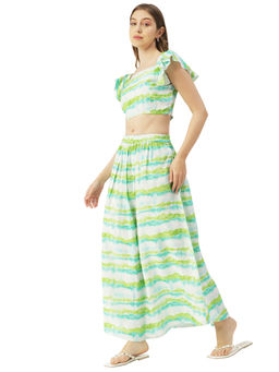 Moomaya - Women A-Line Rayon Tie & Dye White Co-Ord (Set of 2)