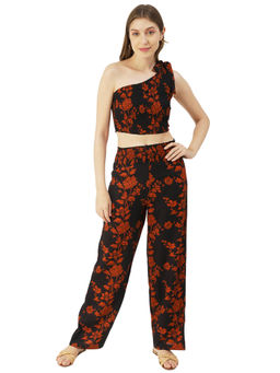 Moomaya - Women Comfortable Fit Rayon Floral Black Co-Ord (Set of 2)