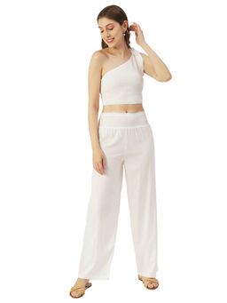 Moomaya - Women Comfortable Fit Rayon Solid White Co-Ord (Set of 2)