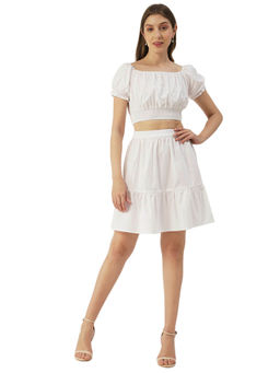 Moomaya - Women Empire Fit Poplin Solid White Co-Ord (Set of 2)