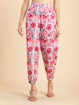 Moomaya - Women Jogger Fit Poplin Floral Pink Pant