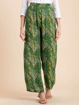 Moomaya - Women Comfortable Fit Rayon Animal Print Green Pant