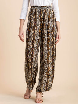 Moomaya - Women Comfortable Fit Rayon Animal Print Beige Pant