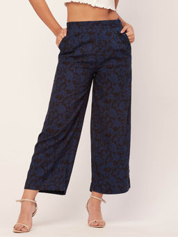 Moomaya - Women Boxy Fit Rayon Floral Black Pant