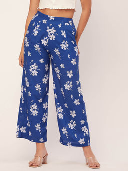 Moomaya - Women Boxy Fit Rayon Floral White Pant