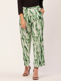 Moomaya - Women Boxy Fit Rayon Printed Green Pant