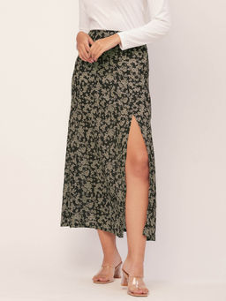 Moomaya - Women A-Line Georgette Floral Black Midi Skirt