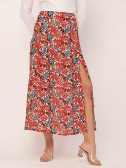 Moomaya - Women A-Line Georgette Floral Multi-Color Midi Skirt