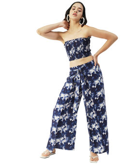 Moomaya - Women Semi-Fit Rayon Tie & Dye Navy Blue Co-Ord (Set of 2)