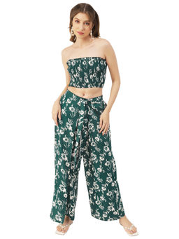 Moomaya - Women Semi-Fit Rayon Floral Green Co-Ord (Set of 2)