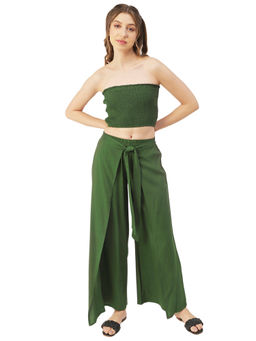 Moomaya - Women Semi-Fit Rayon Solid Green Co-Ord (Set of 2)