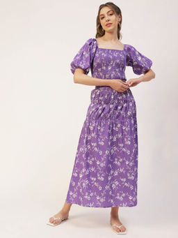 Moomaya - Women A-Line Poplin Floral Lavender Co-Ord (Set of 2)
