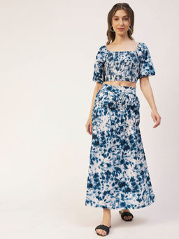 Moomaya - Women A-Line Poplin Tie & Dye Teal Co-Ord (Set of 2)