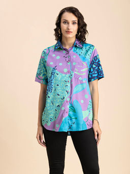 Moomaya - Women Comfortable Fit Polyester Printed Multi-Color Shirt