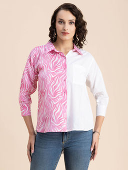 Moomaya - Women Comfortable Fit Cotton Printed Pink Shirt