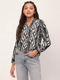 Moomaya - Women Comfortable Fit Georgette Printed Grey Shirt