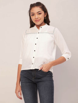 Moomaya - Women Comfortable Fit Cotton Solid White Shirt