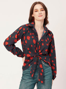 Moomaya - Women Comfortable Fit Cotton Printed Green Shirt