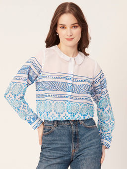 Moomaya - Women Comfortable Fit Georgette Printed White Shirt