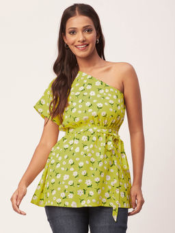 Moomaya - Women Peplum Fit Rayon Floral Green Top