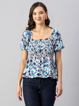 Moomaya - Women Semi-Fit Polyester Floral White Top