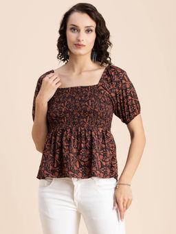 Moomaya - Women Semi-Fit Polyester Floral Navy Blue Top