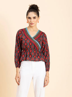 Moomaya - Women Peplum Fit Cotton Floral Brown Top