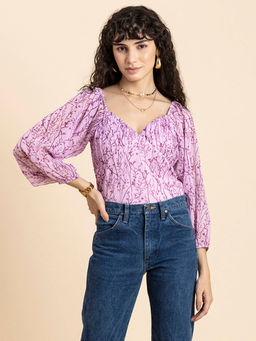 Moomaya - Women Comfortable Fit Georgette Floral Lavender Top