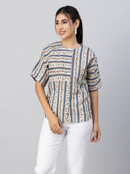 Moomaya - Women Comfortable Fit Cotton Floral Multi-Color Top