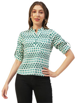 Moomaya - Women Comfortable Fit Poplin Printed White Top