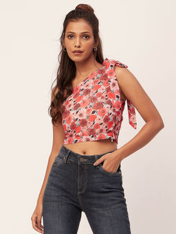Moomaya - Women Tailored Fit Georgette Floral Multi-Color Crop Top