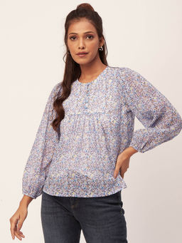 Moomaya - Women Comfortable Fit Polyester Floral Multi-Color Top