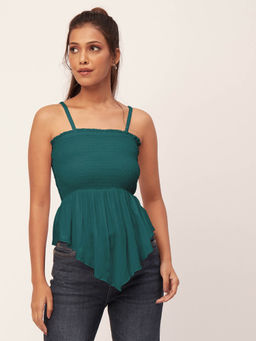 Moomaya - Women Peplum Fit Rayon Solid Green Top