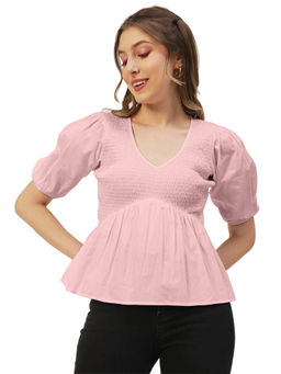 Moomaya - Women Semi-Fit Poplin Solid Pink Top
