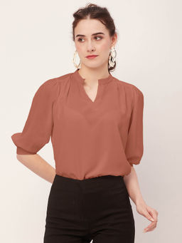 Moomaya - Women Comfortable Fit Georgette Solid Mauve Top