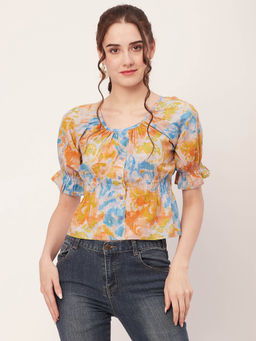Moomaya - Women A-Line Cotton Floral Multi-Color Top