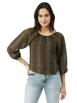 Moomaya - Women A-Line Georgette Animal Print Multi-Color Top