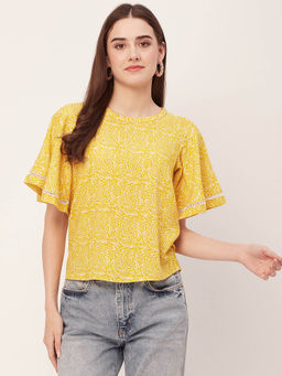 Moomaya - Women A-Line Rayon Paisley Yellow Top