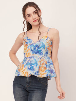 Moomaya - Women Peplum Fit Poplin Printed Multi-Color Top