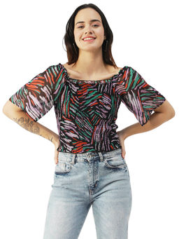 Moomaya - Women Tailored Fit Georgette Printed Multi-Color Top