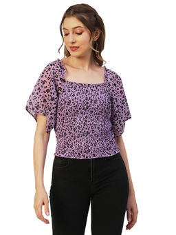 Moomaya - Women Tailored Fit Georgette Floral Purple Top