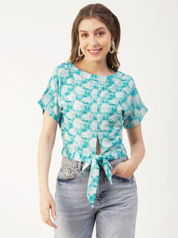 Moomaya - Women Comfortable Fit Rayon Floral Blue Top