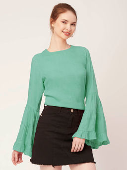 Moomaya - Women Comfortable Fit Rayon Solid Green Top