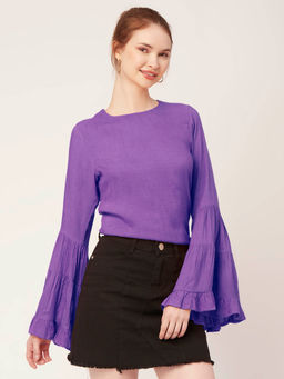Moomaya - Women Comfortable Fit Rayon Solid Purple Top