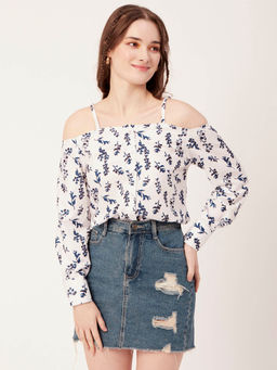 Moomaya - Women Comfortable Fit Rayon Floral White Top