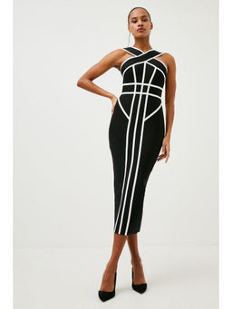 Karen Millen - Bandage Knit Contrast Cross Front Dress