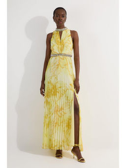 Karen Millen - Abstract Floral Crystal Embellished Woven Split Maxi Dress